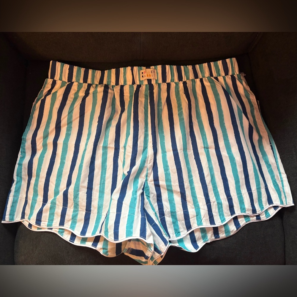 Roller Rabbit x Target Women’s Multi Stripe Poplin Boxer Shorts Blue Aqua White - Picture 2 of 15